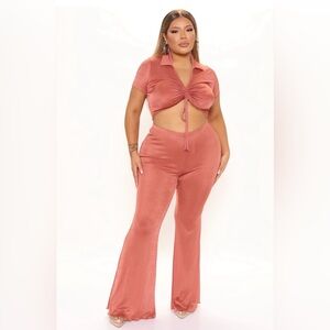Fashion Nova Coral Two-Piece Flare Jumpsuit